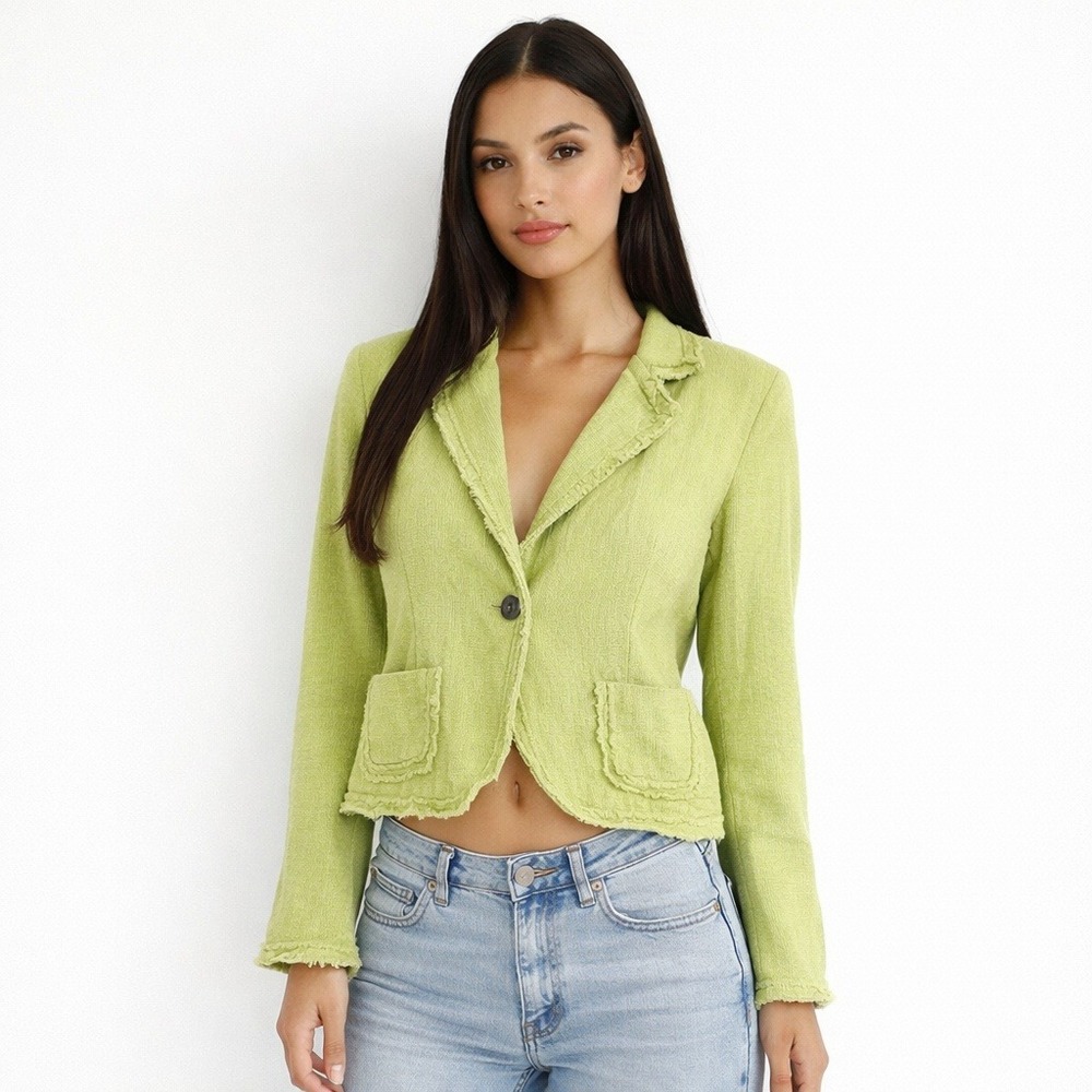 NYGARD Citron Green Linen Textured Blazer Y2K 90s Grunge Chic‎ single button 12